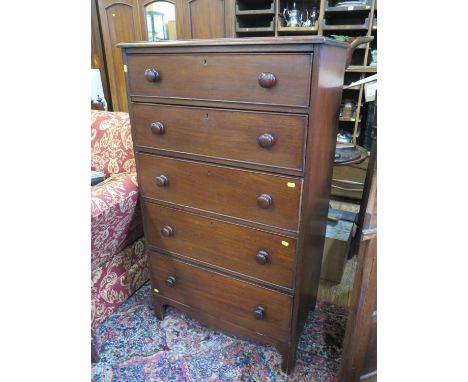 A Victorian mahogany chest of drawers, with five long graduated drawers on bracket feet, 77 cm wide, 48 cm deep, 132 cm high 