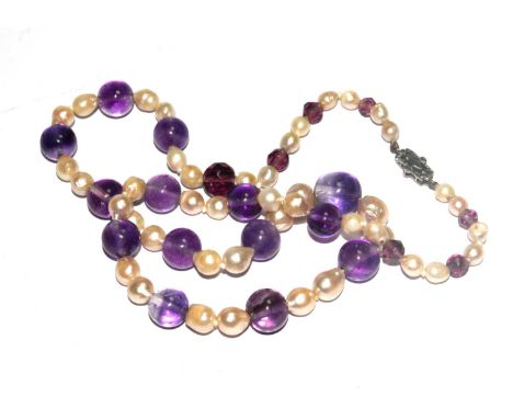 A pearl and amethyst necklace 