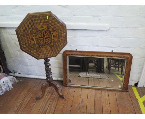 A Victorian parquetry snap-top tripod table, the octagonal top with central compass motif, on a barley-twist stem, and rosett