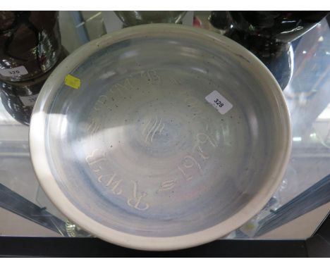A Trevor Corser bowl, with blue and cream glaze, the centre inscribed RWB PMB 1979 - 2004, with Leach Pottery and personal st