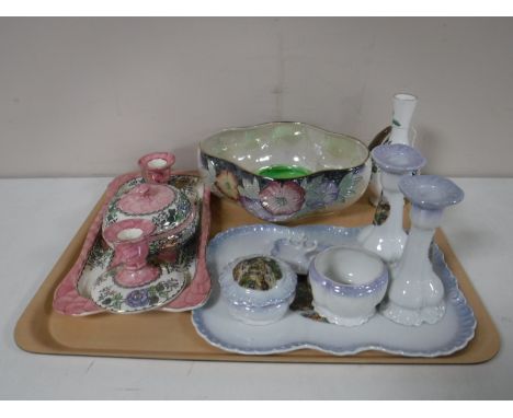 A Maling peony rose trinket set together with Maling bowl, small dish, Aynsley vase, trinket set etc