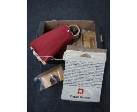 A box of vintage children's wood blocks, wooden Noah's ark, carved wooden ornaments and nursery items 