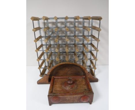 A multi bottle wine rack, together with wooden storage box and a trough 
