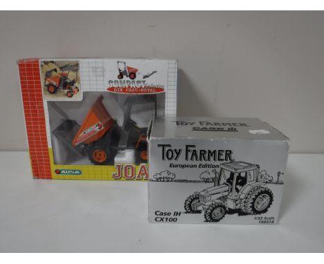 A Toy Farmer European edition die cast tractor, together with a compact die cast metal dumper truck 