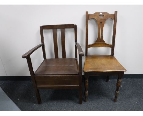 An Edwardian commode chair together with a side chair