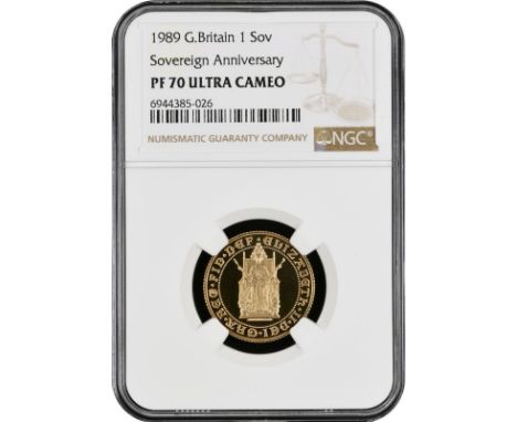 UNITED KINGDOM. Elizabeth II, 1952-2022. Gold sovereign, 1989. Royal Mint. Proof. Commemorating the 500 years anniversary of 
