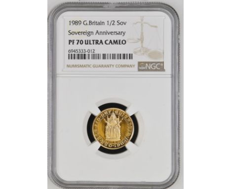 UNITED KINGDOM. Elizabeth II, 1952-2022. Gold half-sovereign, 1989. Royal Mint. Proof. Commemorating the 500 years anniversar