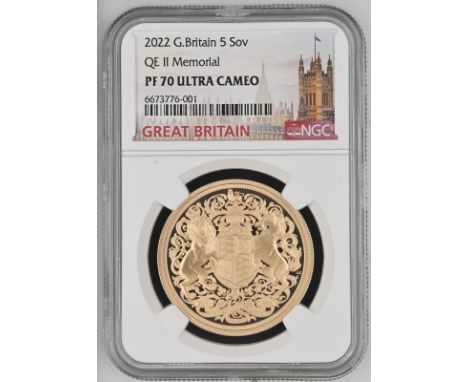 UNITED KINGDOM. Charles III, 2022-. Gold 5 pounds (5 sovereigns), 2022. Royal Mint. Proof. Issued as the first sovereign for 
