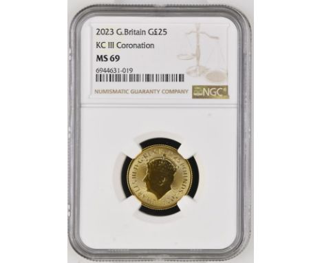 UNITED KINGDOM. Charles III, 2022-. Gold 25 pounds, 2023. Royal Mint. Issued to celebrate the coronation of King Charles III 