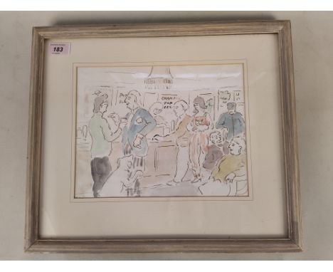 An unsigned framed ink and watercolour, label on reverse reads 'Adrian Daintry 1902- "Bar Conversation", No.96 in the Exhibit