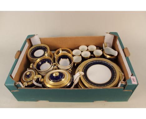 A good collection of Aynsley Georgian Cobalt tea and dinner wares, very heavily gilded on each piece, including a teapot, jug