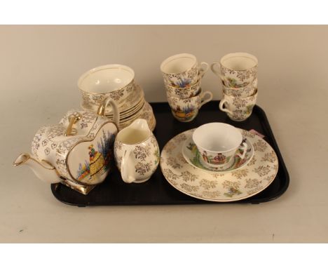 A vintage Staffordshire crinoline lady tea set including teapot and six settings etc together with an early 19th Century Chin