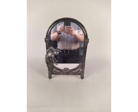 An Art Nouveau style white metal oval framed mirror, 15 1/2" long