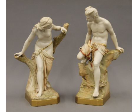 Two large Royal Worcester porcelain figures; one modelled as Mercury, the reverse signed G Evans. S and the other as a semi c