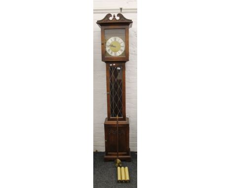 An Old Charm oak longcase clock. 201 cm high.