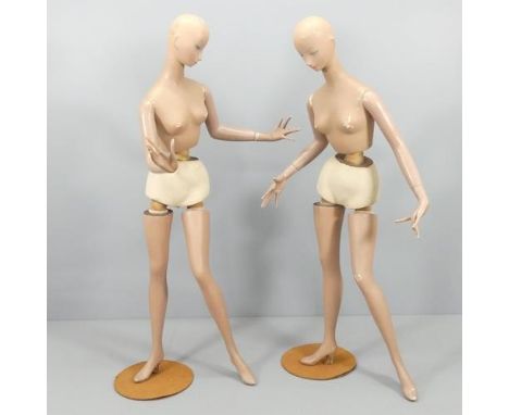 Two similar vintage Belgian shop display mannequins. Height (tallest) 178cm approx.