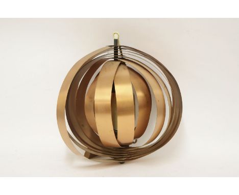 A Danish copper light fitting,with ten rings, fitted with a rise/fall mechanism,43cm diameter approximately