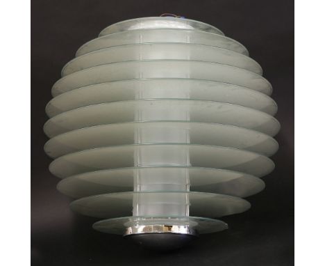 A glass hanging light,1960s, formed of eleven graduated glass discs,53cm high