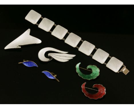 A collection of Norwegian guilloché enamel jewellery,to include:a sterling silver guilloché enamel bracelet by Bernard Meldah