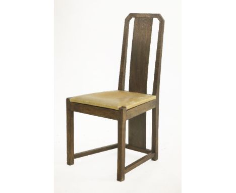 A Glasgow School dining chair,the central vertical splat with an inlaid motif and abalone button, with a drop-in seat, once c