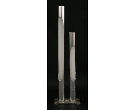 A brushed aluminium and Lucite floor-standing lamp, of tubular form,152cm high