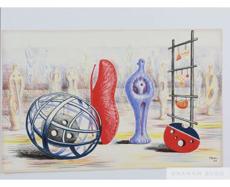 Henry Moore (1898-1986) 'Sculptural Objects', 1949
Lithograph in colour on cartridge paper.&nbsp;
Edition of 3000.&nbsp;
Publ