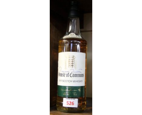 A 75cl bottle of House of Commons 12 year old 'No.1 Scotch whisky', autographed by Margaret Thatcher, probably 1980s bottling