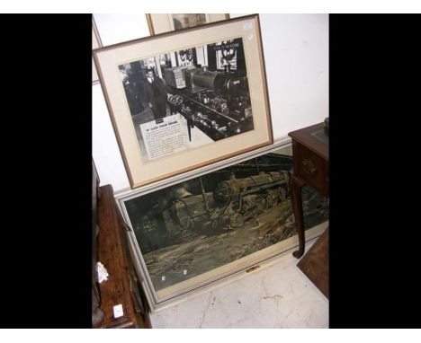 A coloured print of steam engine, together with a reproduction photograph