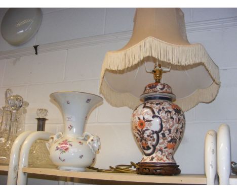 An oriental style ginger jar table lamp, together with hand painted vase 