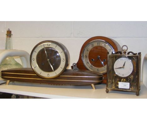 A mid-century Junghans German mantel clock, together with two other clocks 