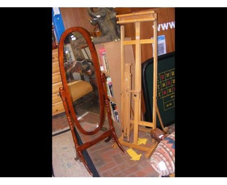 A Cheval mirror, together with a large adjustable Artist's easel and one other 