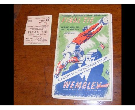 A Blackpool vs Manchester United 1948 Final Tie football programme with ticket stub