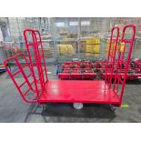 (2) U-Line Red Gondola Carts w/ End Extensions, Center HD Casters, Diamond Plate Platform