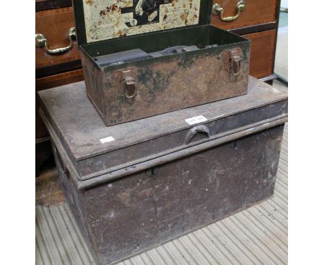 Two metal boxes containing vintage 'telegraph' equipment &amp; associated items
