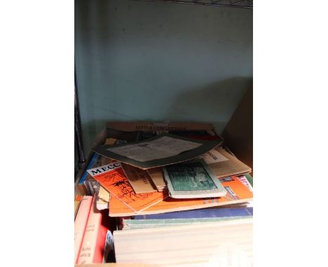 A box of books and pamphlets to include 1949 share certificate  