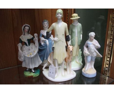 Three Coalport ceramic figures &amp; two 19th century ceramic figures