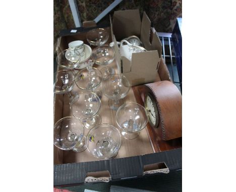 Ten Babycham branded glasses, mantel clock and sundry china wears 