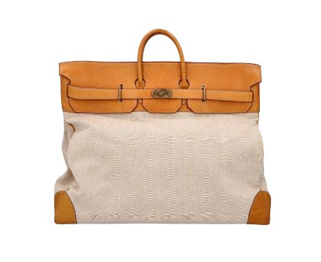   HERMÈS VINTAGE Weekender "HAC - HAUT A COURROIES 60".  Koll. 1994 (stamp X in circle). Materialmix aus Natural Barenia Lede