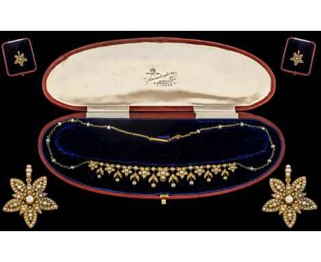 Antique Period Stunning Quality 18ct Gold Seed Pearl Set Necklace of wonderful ornate craftsmanship and design, With matching