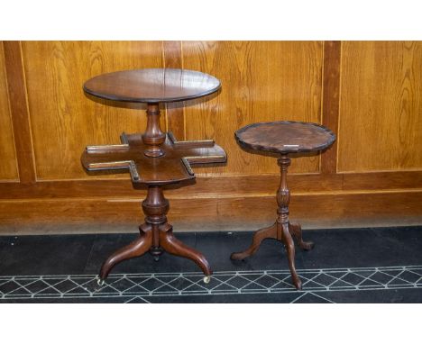 Edwardian Round Mahogany Swivel Occasional Centre Table, supported by a turned column on three shaped legs, with a galleried 