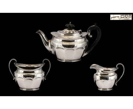 Early 20thC Sterling Silver Bachelors Three Piece Tea Service of fine proportions for the single man of the Edwardian era. Ha