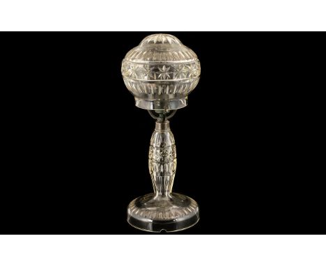 Edwardian Cut Glass Mushroom Lamp Of Typical Form, Raised On A Domed Pedestal Base, Height 16 Inches