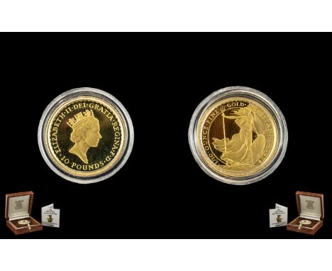 Royal Mint Britannia Gold Proof Struck Limited &amp; Numbered Edition £10 Pound Coin.  Date 1994.  1/10 oz of fine gold.  Wei