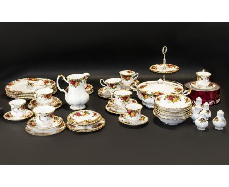 Collection of Royal Albert 'Old Country Roses' China, 54 pieces in total. Includes a cake stand tureen, milk jug, heart shape