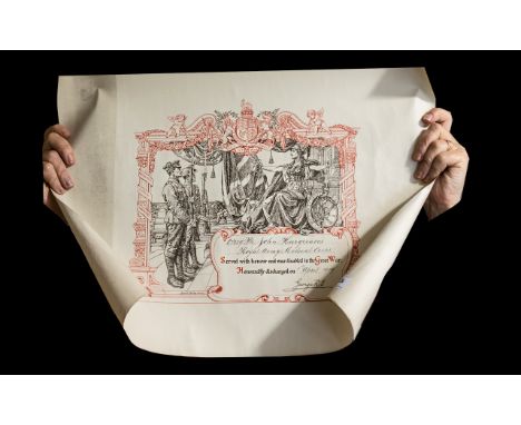 1914-18 WW I Scroll to Pte John Hargreaves, Royal Army Medical Corps, served with honour and was disabled in The Great War; H