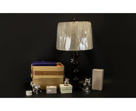 Collection Of Modern Decorative Items To Include A Table lamp And Shade, Boxed Ornaments, Edinburgh Crystal Brandy Glasses et