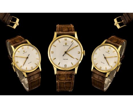 Rolex Precision 18ct Gold Cased Mechanical Automatic Gents Wrist Watch of good size with original strap with Rolex logo to bu