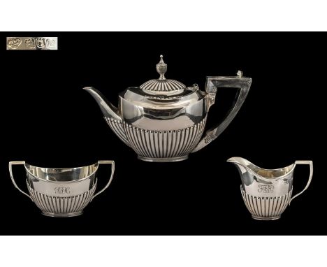 Goldsmiths &amp; Silversmiths Co. &amp; Job Frank Hall Matched 3 Piece Silver Batchelor's Tea Service of small proportions.  