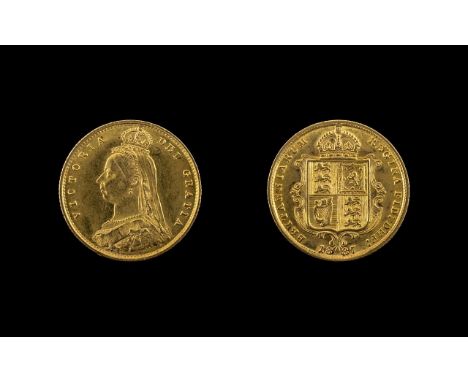 United Kingdom Queen Victoria - High Grade 22ct Gold Shield Back Half Sovereign. London Mint &amp; Date 1887. Nr Mint Conditi