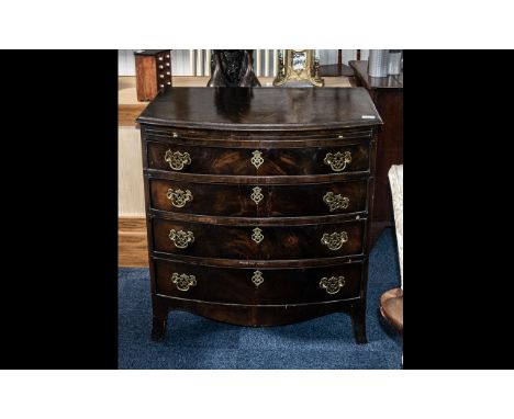 Late 19th Century Small Sized Bow Fronted Mahogany Gentleman's Dressing Chest with Brass Fret Worked Chippendale Style Drop H